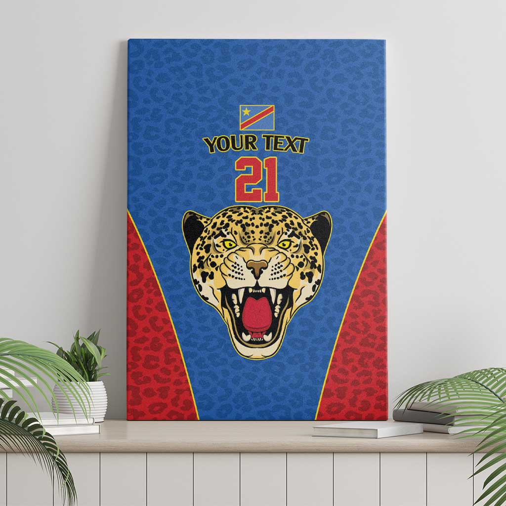 DR Congo Football Custom Canvas Wall Art Blue Leopard Skin Pattern - Wonder Print Shop
