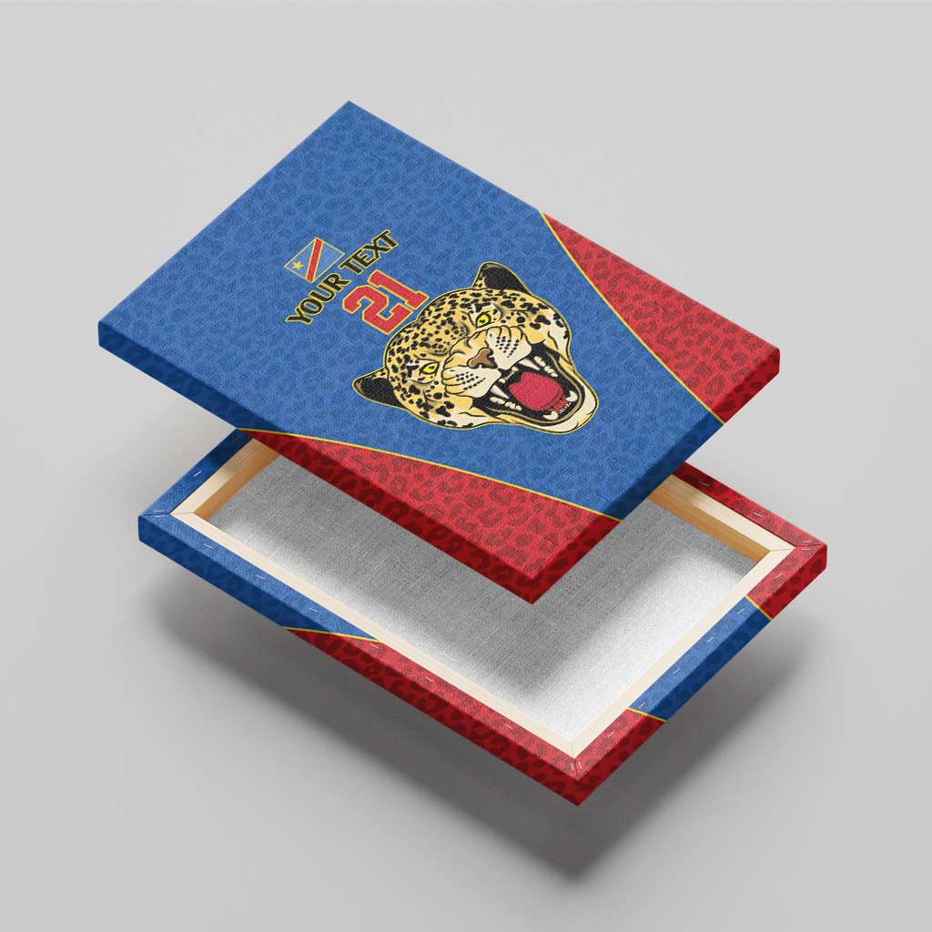 DR Congo Football Custom Canvas Wall Art Blue Leopard Skin Pattern - Wonder Print Shop