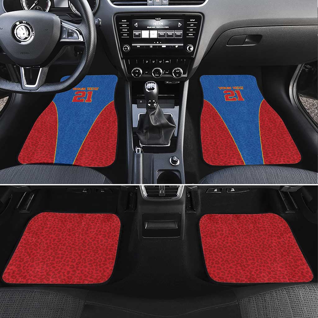 DR Congo Football Custom Car Mats Blue Leopard Skin Pattern - Wonder Print Shop