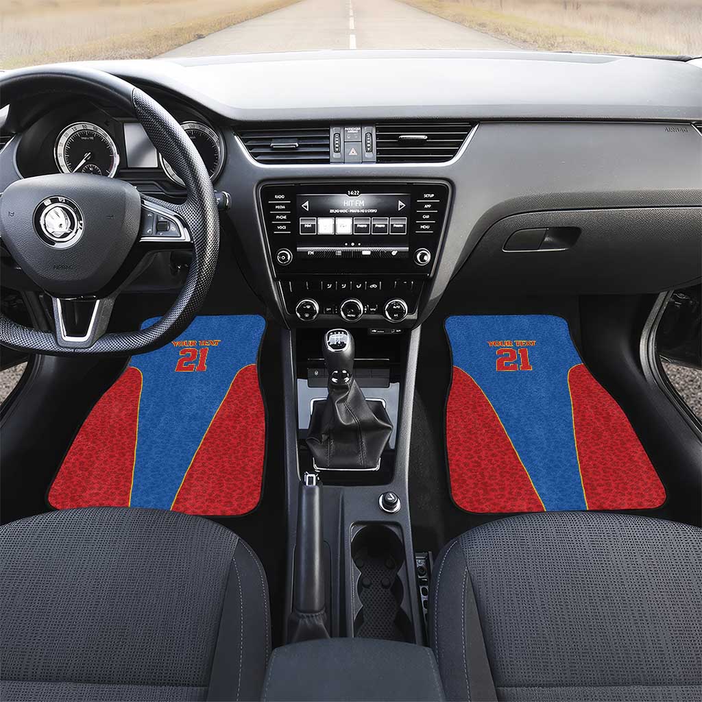 DR Congo Football Custom Car Mats Blue Leopard Skin Pattern - Wonder Print Shop