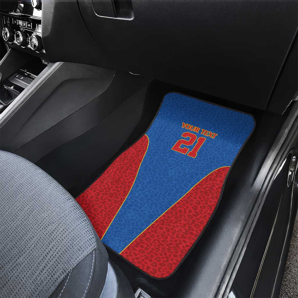 DR Congo Football Custom Car Mats Blue Leopard Skin Pattern - Wonder Print Shop