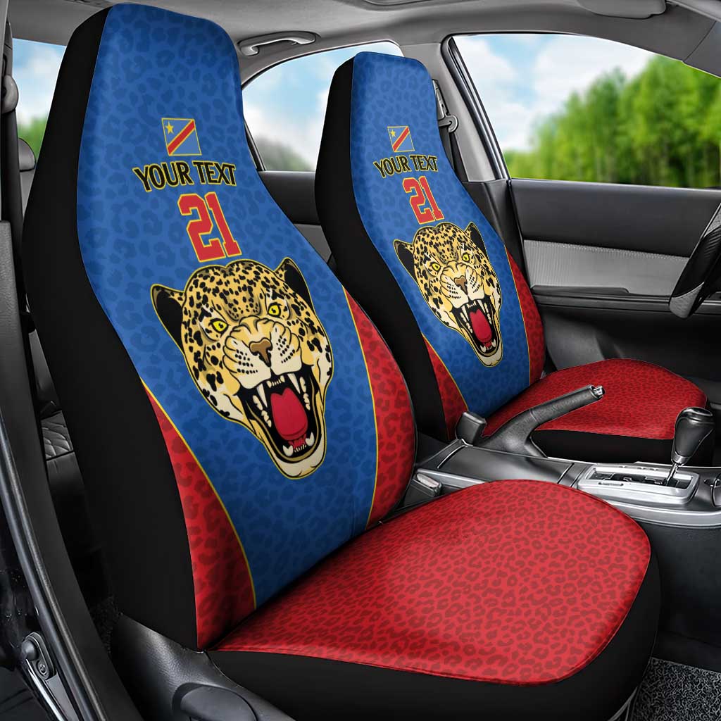 DR Congo Football Custom Car Seat Cover Blue Leopard Skin Pattern - Wonder Print Shop