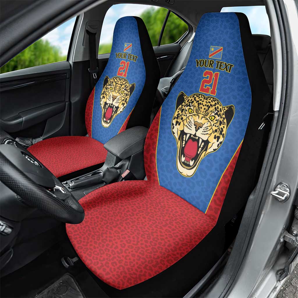 DR Congo Football Custom Car Seat Cover Blue Leopard Skin Pattern - Wonder Print Shop