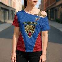Africa DR Congo Football Custom Cross Shoulder Shirt Blue Leopard Skin Pattern