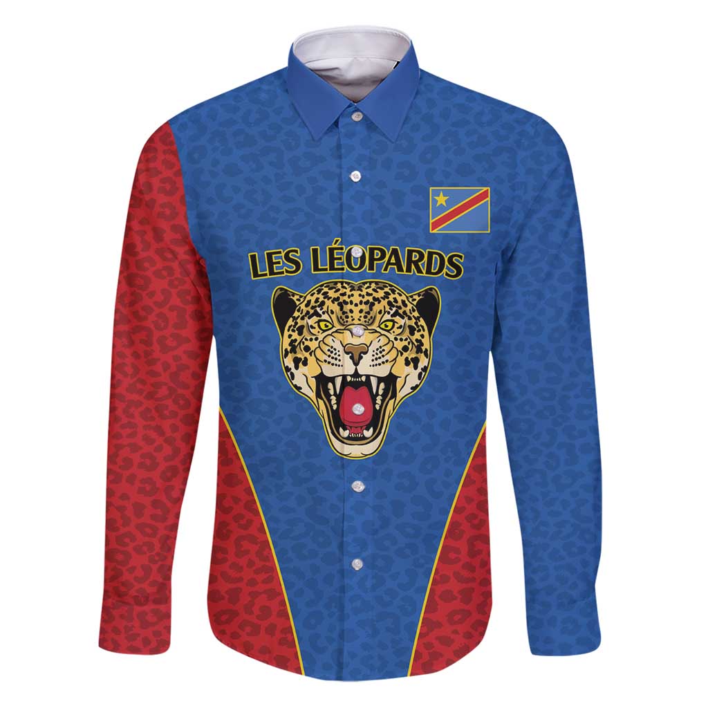 DR Congo Football Custom Family Matching Puletasi and Hawaiian Shirt Blue Leopard Skin Pattern - Wonder Print Shop