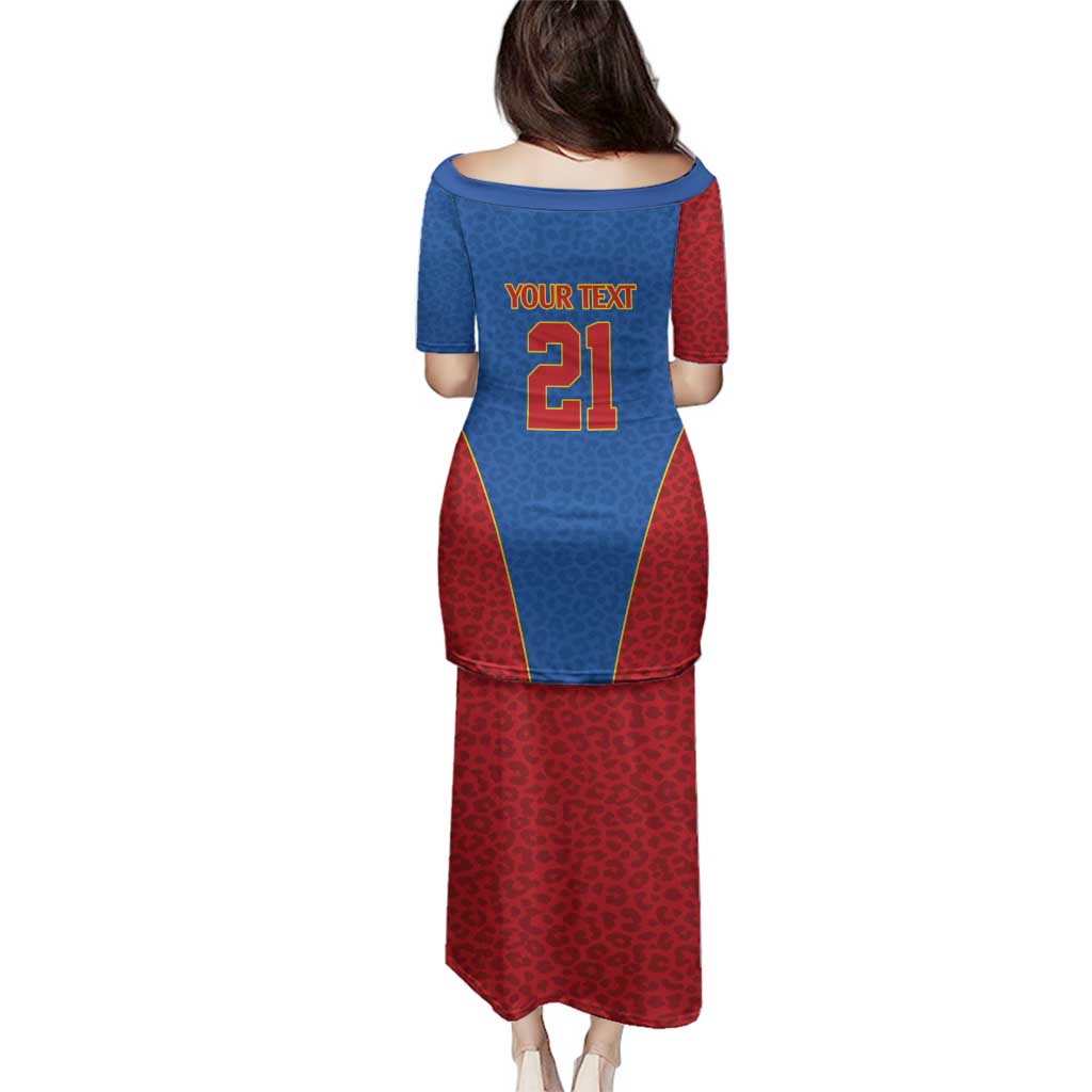 DR Congo Football Custom Family Matching Puletasi and Hawaiian Shirt Blue Leopard Skin Pattern - Wonder Print Shop