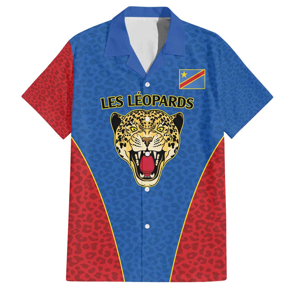 DR Congo Football Custom Family Matching Tank Maxi Dress and Hawaiian Shirt Blue Leopard Skin Pattern - Wonder Print Shop