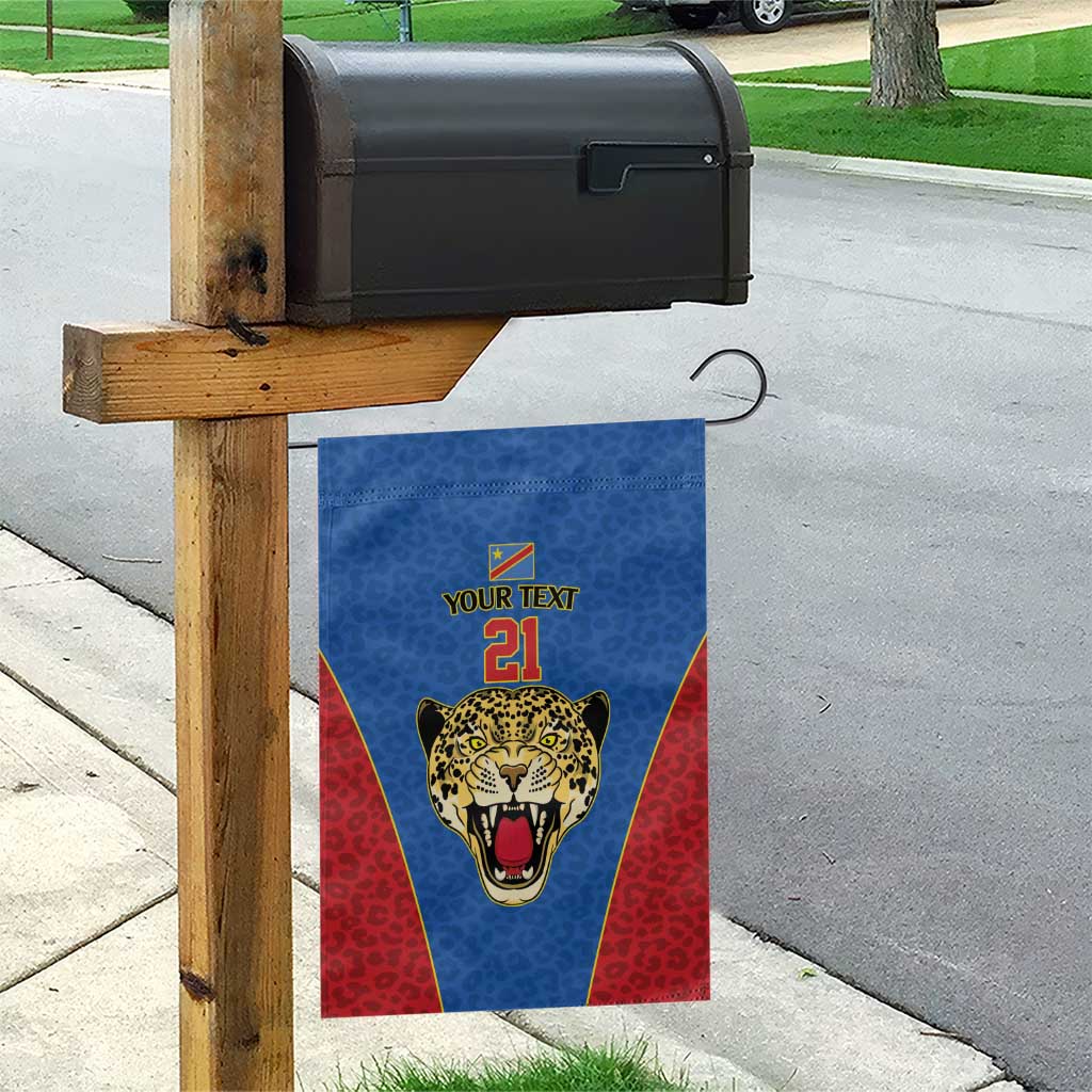 DR Congo Football Custom Garden Flag Blue Leopard Skin Pattern - Wonder Print Shop