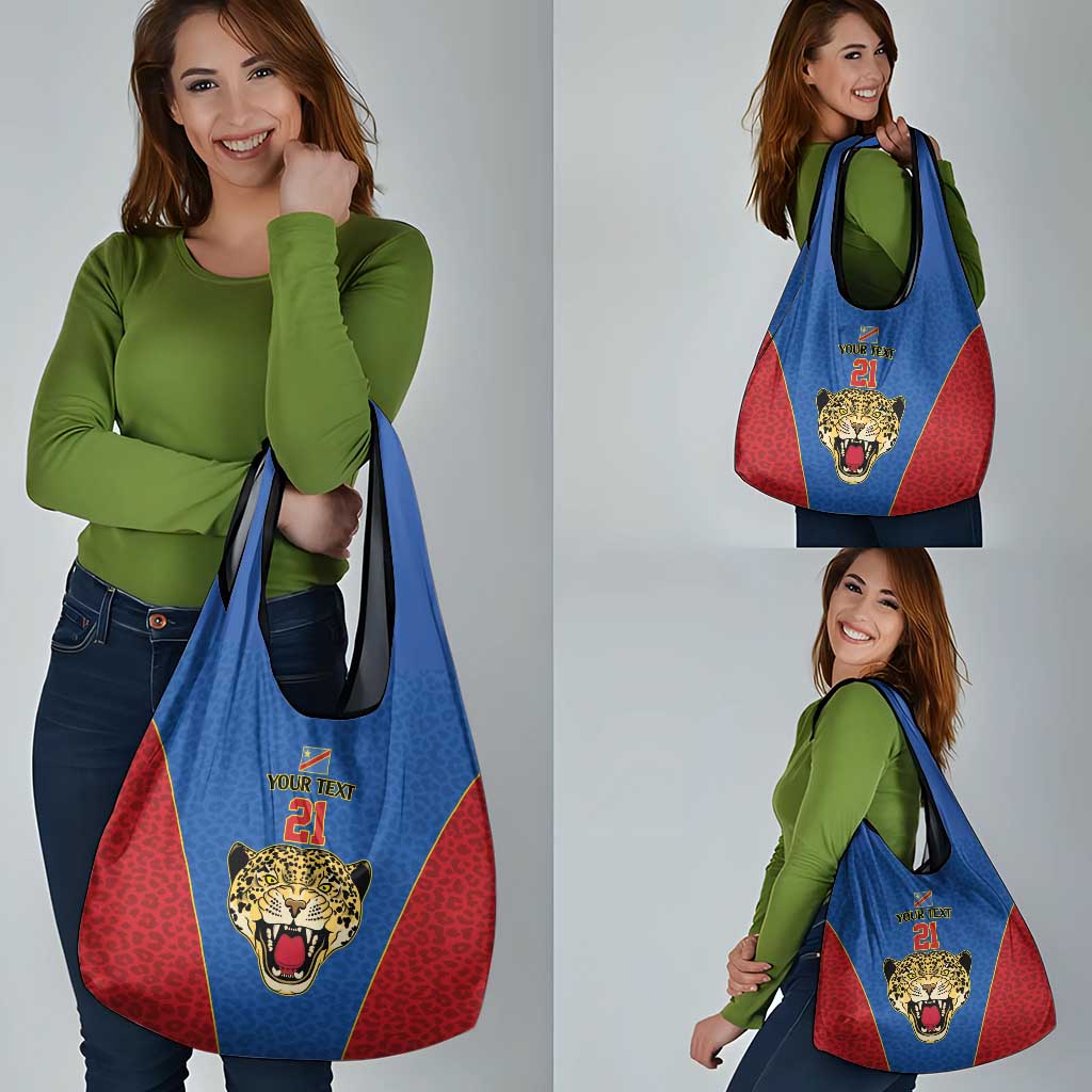 DR Congo Football Custom Grocery Bag Blue Leopard Skin Pattern - Wonder Print Shop