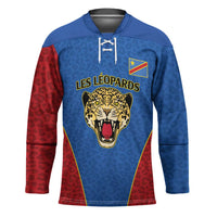 Africa DR Congo Football Custom Hockey Jersey Blue Leopard Skin Pattern