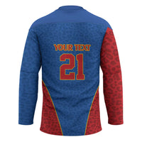 Africa DR Congo Football Custom Hockey Jersey Blue Leopard Skin Pattern