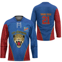 Africa DR Congo Football Custom Hockey Jersey Blue Leopard Skin Pattern
