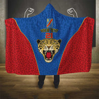 DR Congo Football Custom Hooded Blanket Blue Leopard Skin Pattern - Wonder Print Shop