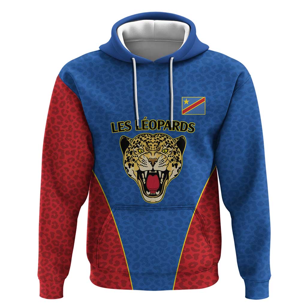 DR Congo Football Custom Hoodie Blue Leopard Skin Pattern - Wonder Print Shop