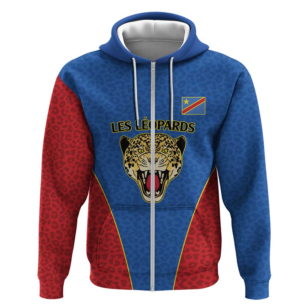 DR Congo Football Custom Hoodie Blue Leopard Skin Pattern - Wonder Print Shop