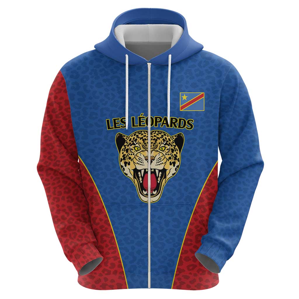 DR Congo Football Custom Hoodie Blue Leopard Skin Pattern - Wonder Print Shop