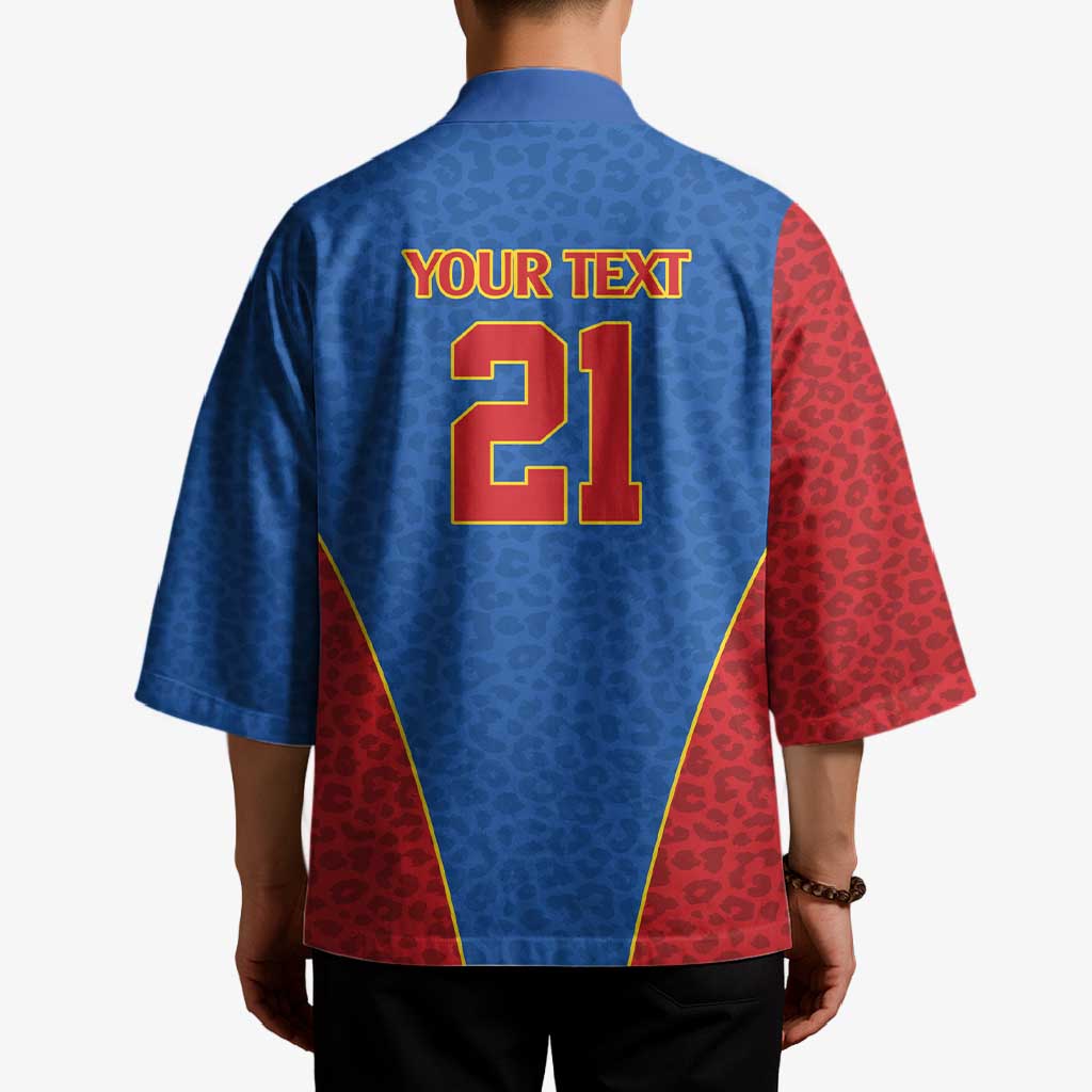 Africa DR Congo Football Custom Kimono Blue Leopard Skin Pattern