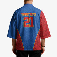 Africa DR Congo Football Custom Kimono Blue Leopard Skin Pattern