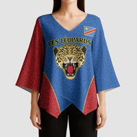 Africa DR Congo Football Custom Kimono Sleeve Blouse Blue Leopard Skin Pattern