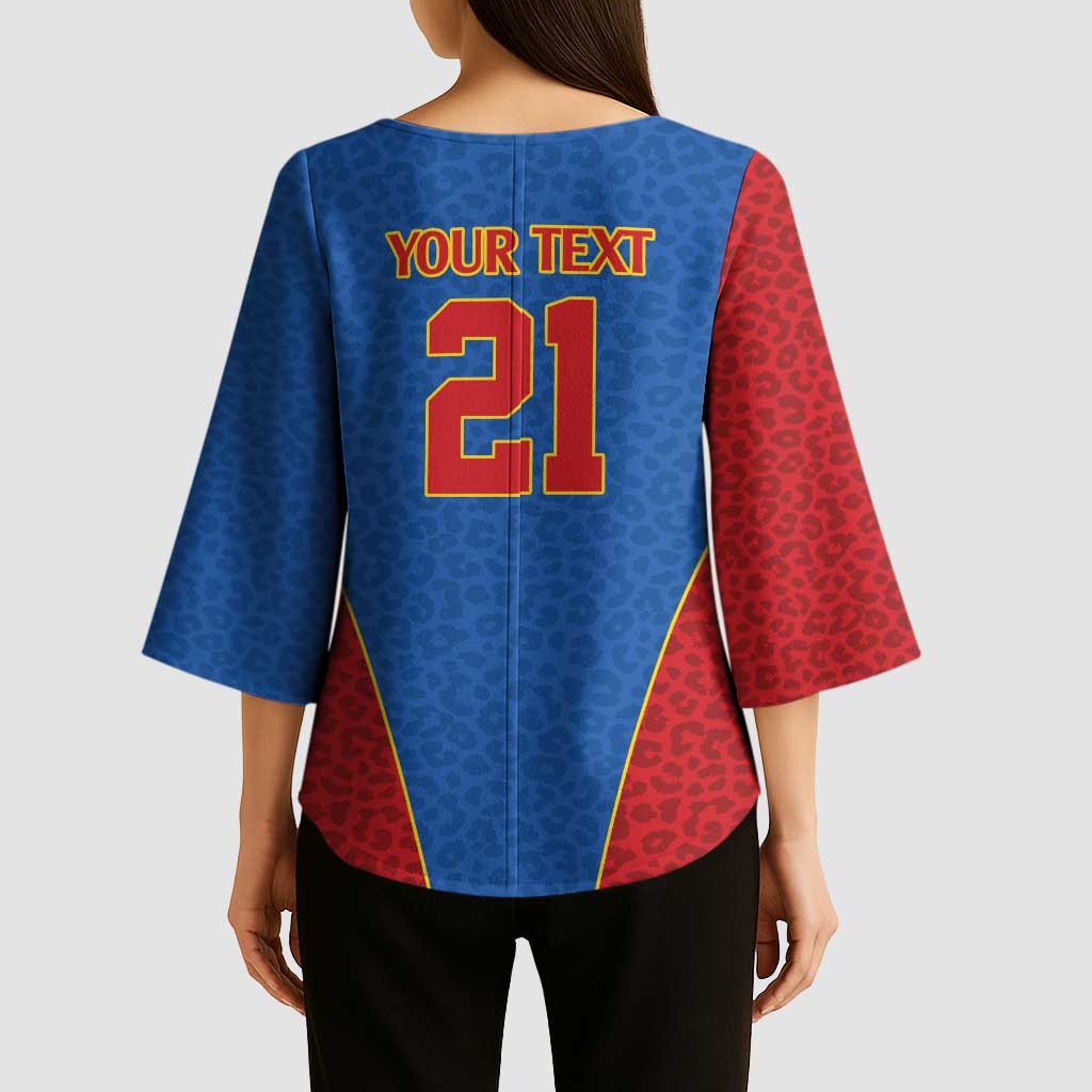 Africa DR Congo Football Custom Kimono Sleeve Blouse Blue Leopard Skin Pattern