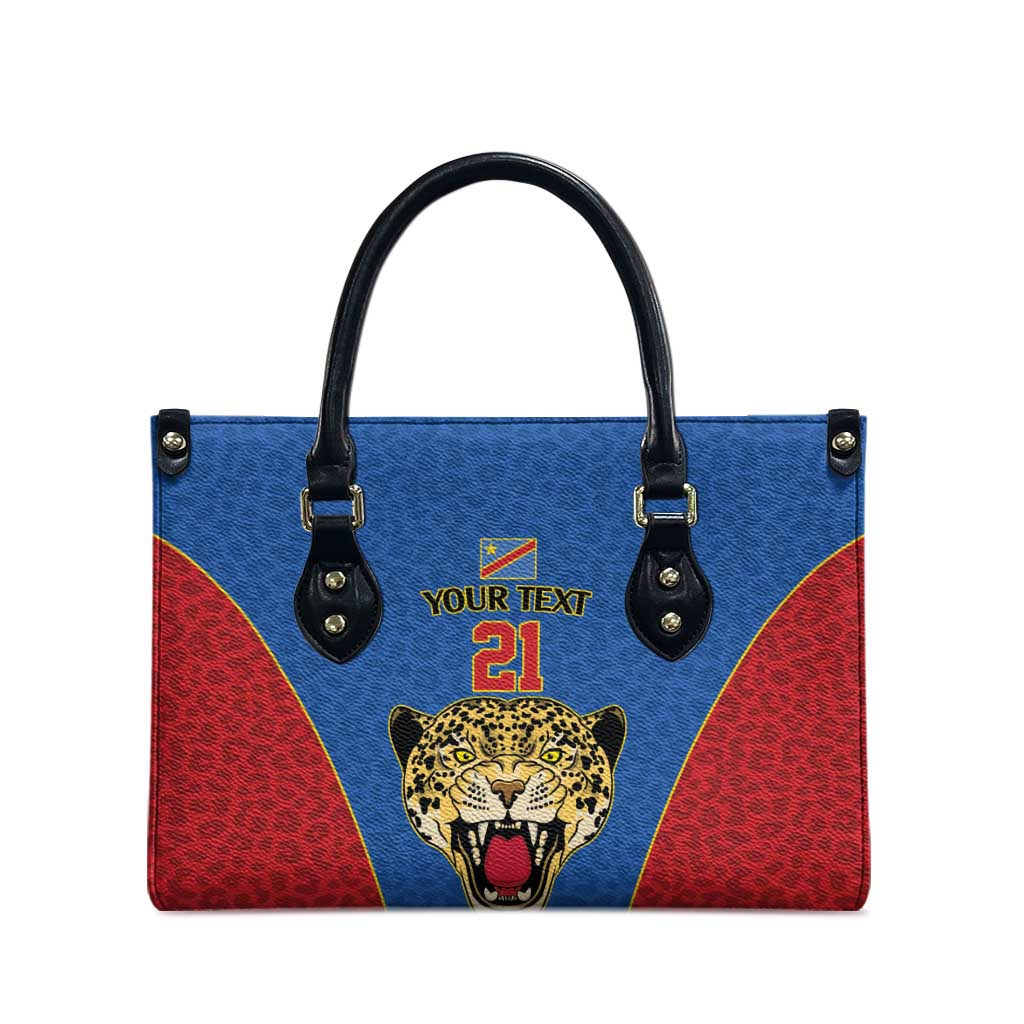 Africa DR Congo Football Custom Leather Bag Blue Leopard Skin Pattern