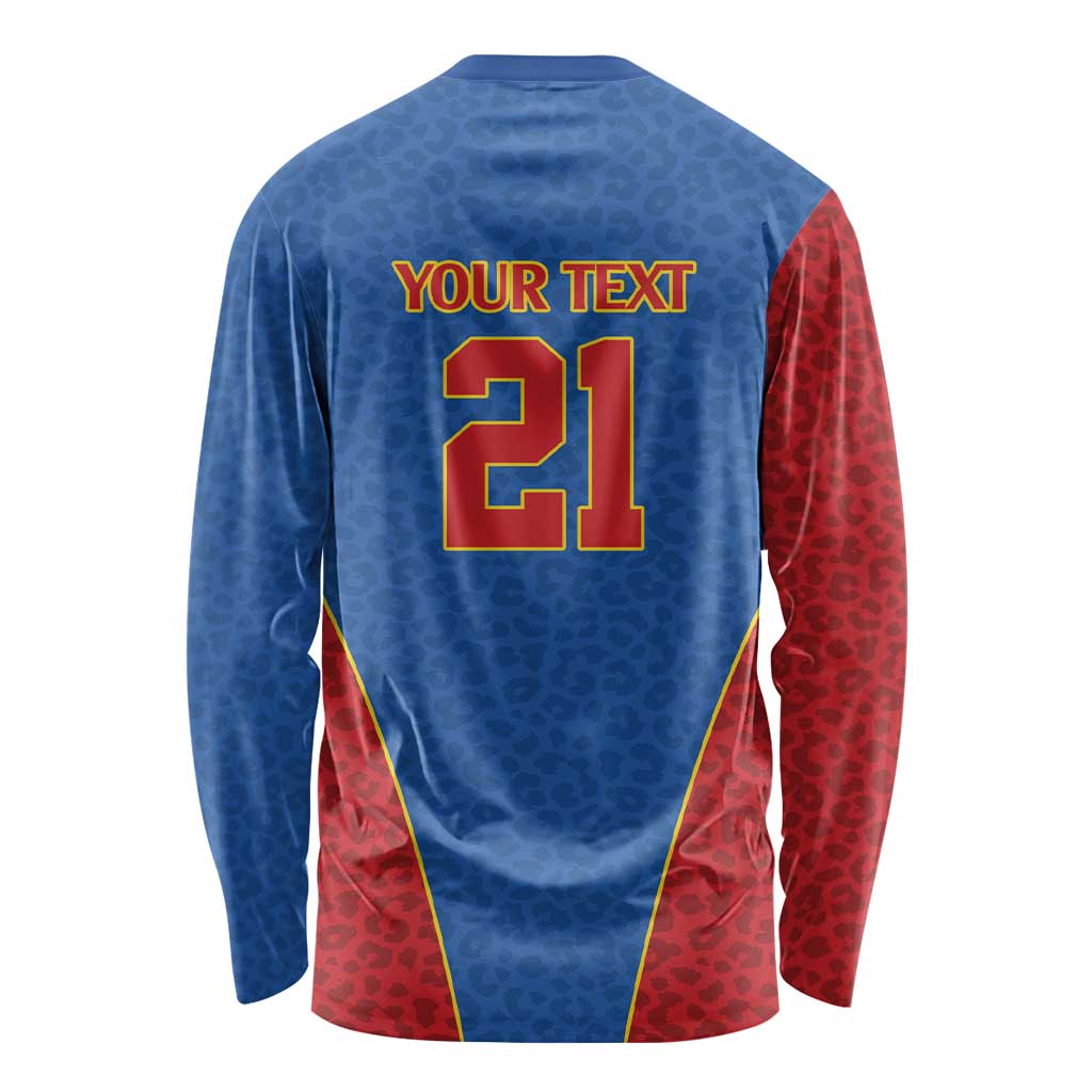 DR Congo Football Custom Long Sleeve Shirt Blue Leopard Skin Pattern - Wonder Print Shop