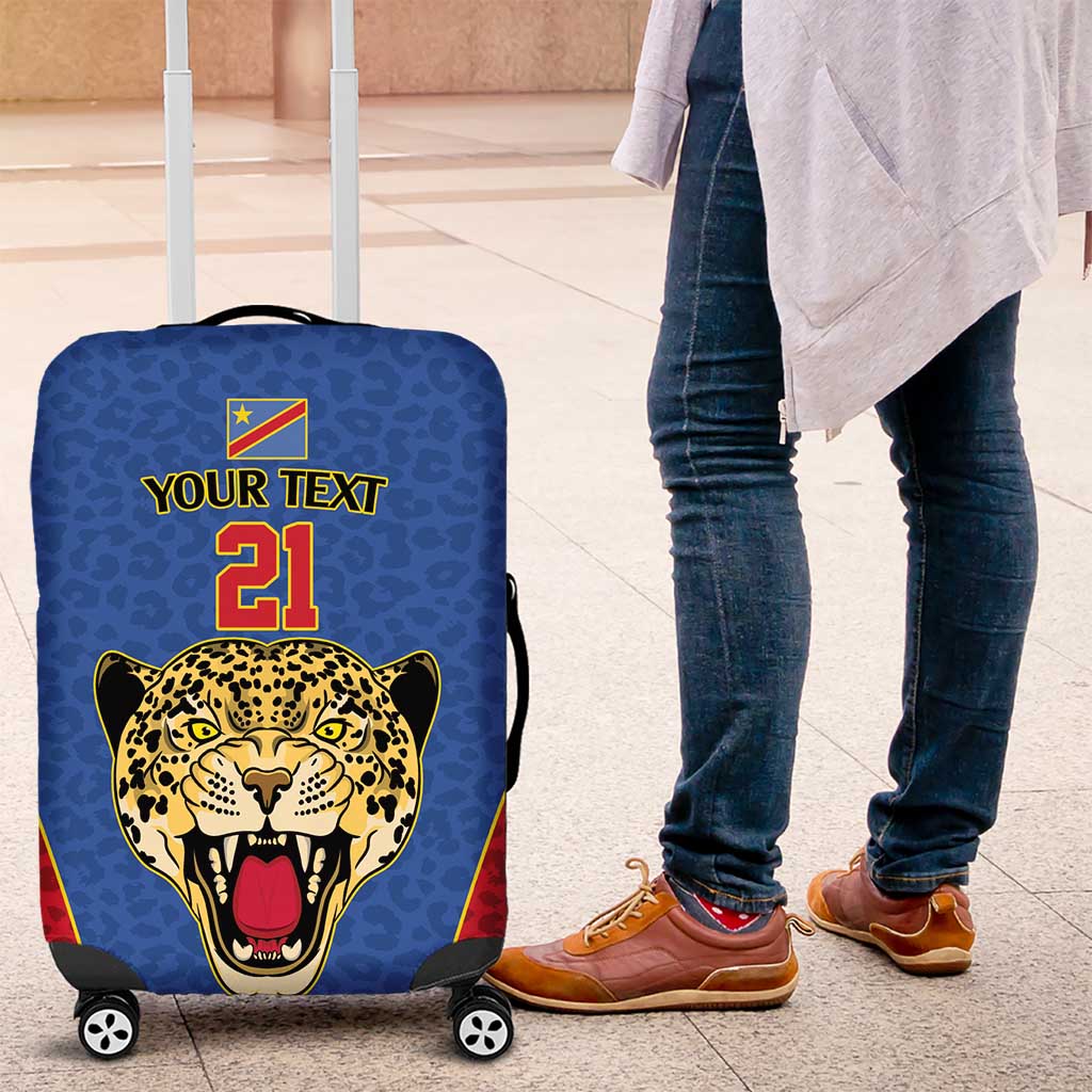 DR Congo Football Custom Luggage Cover Blue Leopard Skin Pattern - Wonder Print Shop