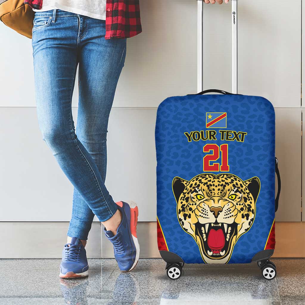DR Congo Football Custom Luggage Cover Blue Leopard Skin Pattern - Wonder Print Shop