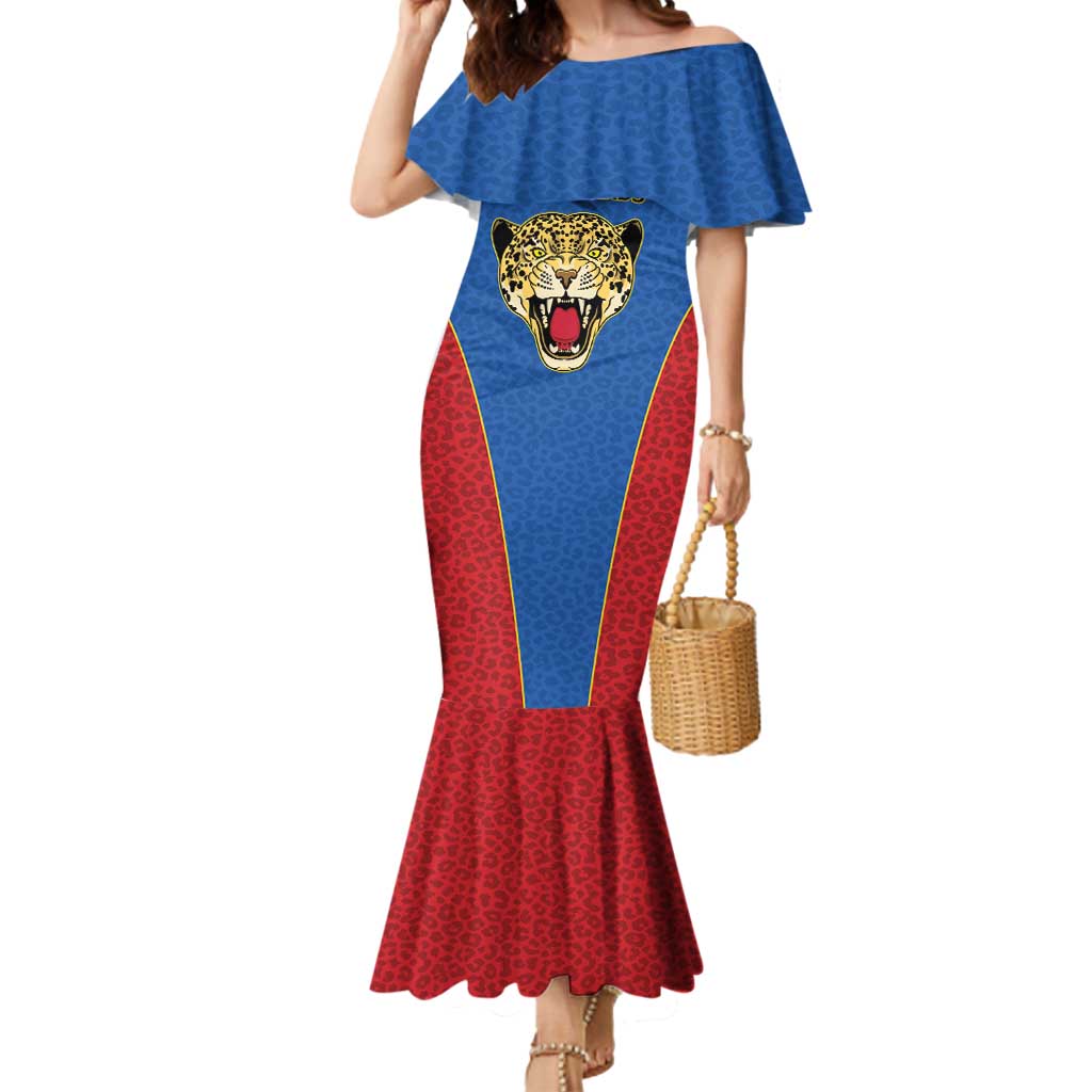 DR Congo Football Custom Mermaid Dress Blue Leopard Skin Pattern - Wonder Print Shop
