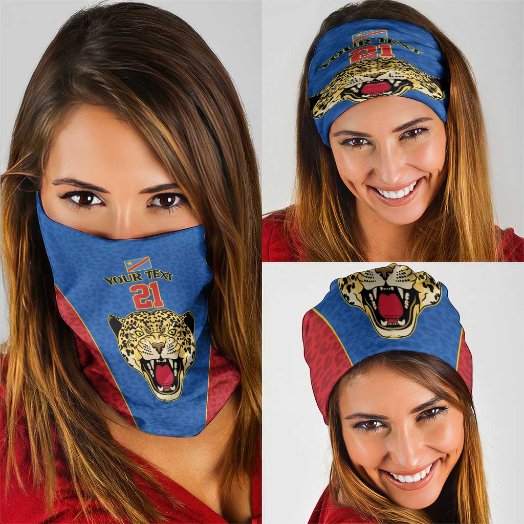 Africa DR Congo Football Custom Neck Gaiter Blue Leopard Skin Pattern