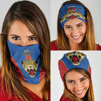 Africa DR Congo Football Custom Neck Gaiter Blue Leopard Skin Pattern