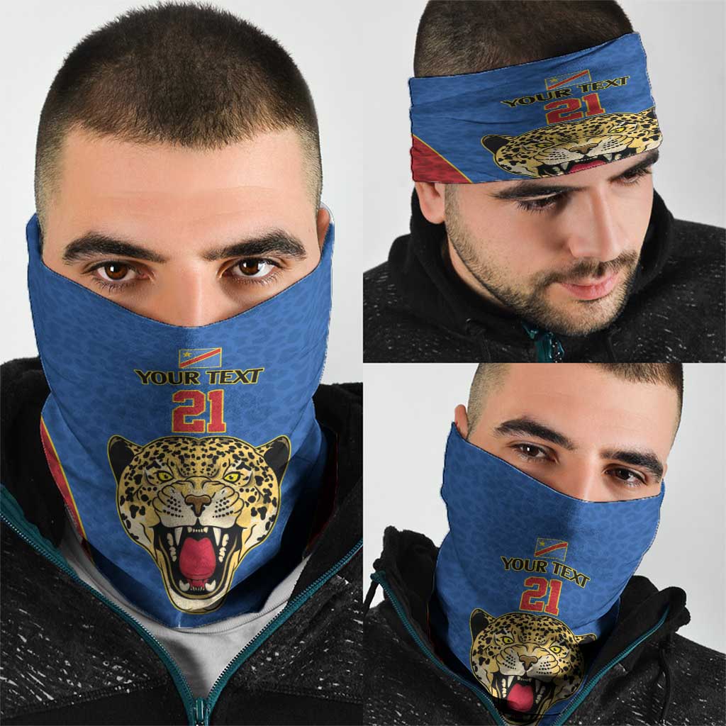 Africa DR Congo Football Custom Neck Gaiter Blue Leopard Skin Pattern