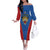 DR Congo Football Custom Off The Shoulder Long Sleeve Dress Blue Leopard Skin Pattern - Wonder Print Shop