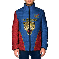 Africa DR Congo Football Custom Padded Jacket Blue Leopard Skin Pattern