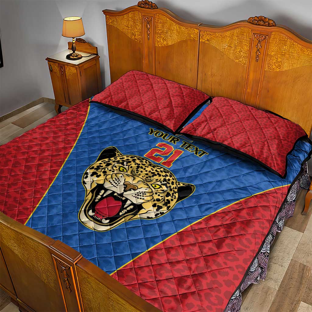 DR Congo Football Custom Quilt Bed Set Blue Leopard Skin Pattern - Wonder Print Shop