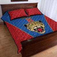DR Congo Football Custom Quilt Bed Set Blue Leopard Skin Pattern - Wonder Print Shop