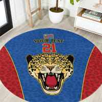 DR Congo Football Custom Round Carpet Blue Leopard Skin Pattern - Wonder Print Shop