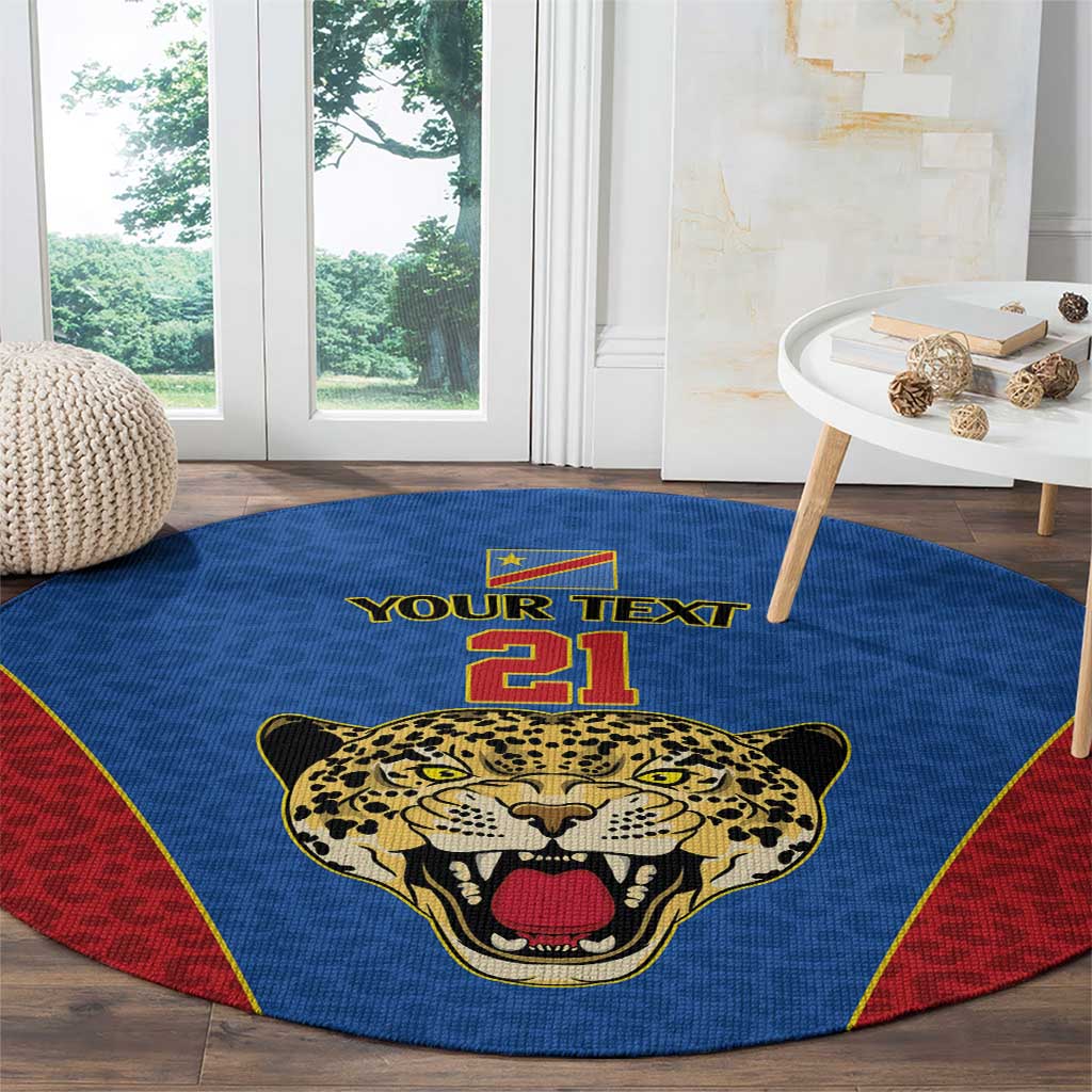 DR Congo Football Custom Round Carpet Blue Leopard Skin Pattern - Wonder Print Shop
