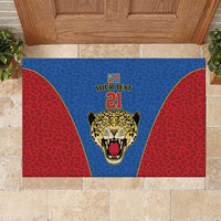 DR Congo Football Custom Rubber Doormat Blue Leopard Skin Pattern - Wonder Print Shop