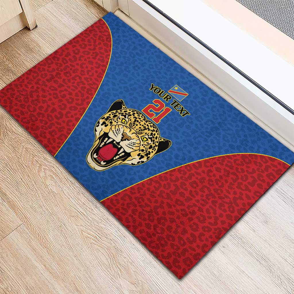 DR Congo Football Custom Rubber Doormat Blue Leopard Skin Pattern - Wonder Print Shop