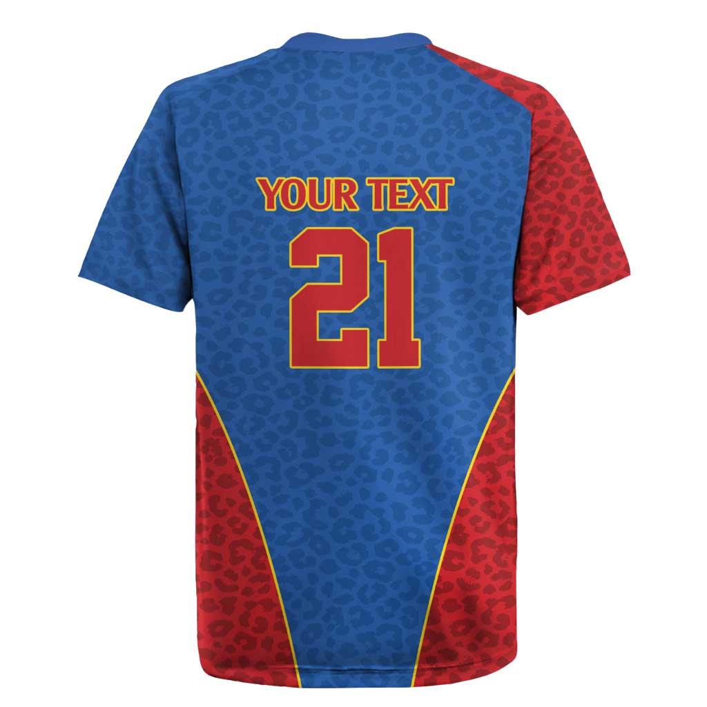 DR Congo Football Custom Rugby Jersey Blue Leopard Skin Pattern - Wonder Print Shop