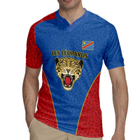 DR Congo Football Custom Rugby Jersey Blue Leopard Skin Pattern - Wonder Print Shop