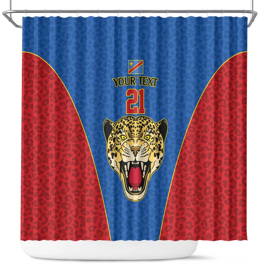 DR Congo Football Custom Shower Curtain Blue Leopard Skin Pattern - Wonder Print Shop