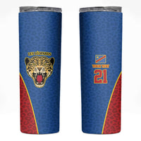 DR Congo Football Custom Skinny Tumbler Blue Leopard Skin Pattern - Wonder Print Shop