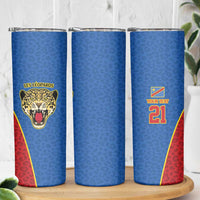 DR Congo Football Custom Skinny Tumbler Blue Leopard Skin Pattern - Wonder Print Shop