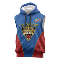 Africa DR Congo Football Custom Sleeveless Hoodie Blue Leopard Skin Pattern