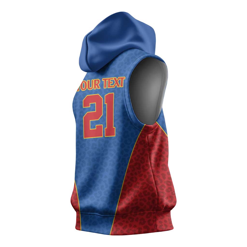 Africa DR Congo Football Custom Sleeveless Hoodie Blue Leopard Skin Pattern