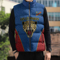 Africa DR Congo Football Custom Sleeveless Puffer Jacket Blue Leopard Skin Pattern