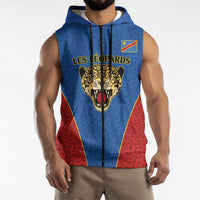 Africa DR Congo Football Custom Sleeveless Zip Hoodie Blue Leopard Skin Pattern