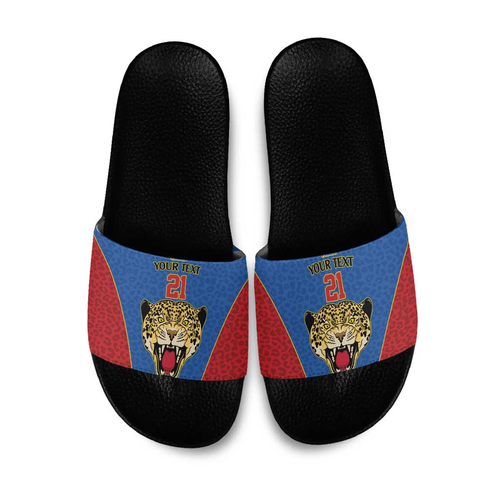 Africa DR Congo Football Custom Slide Sandals Blue Leopard Skin Pattern